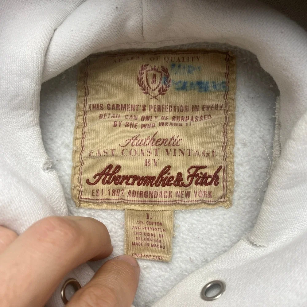 Abercrombie and Fitch Hoodie Womens Large Vintage White Green Logo Spellout - Picture 5 of 6